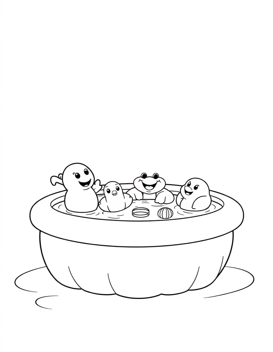 A happy water table with floating toys.