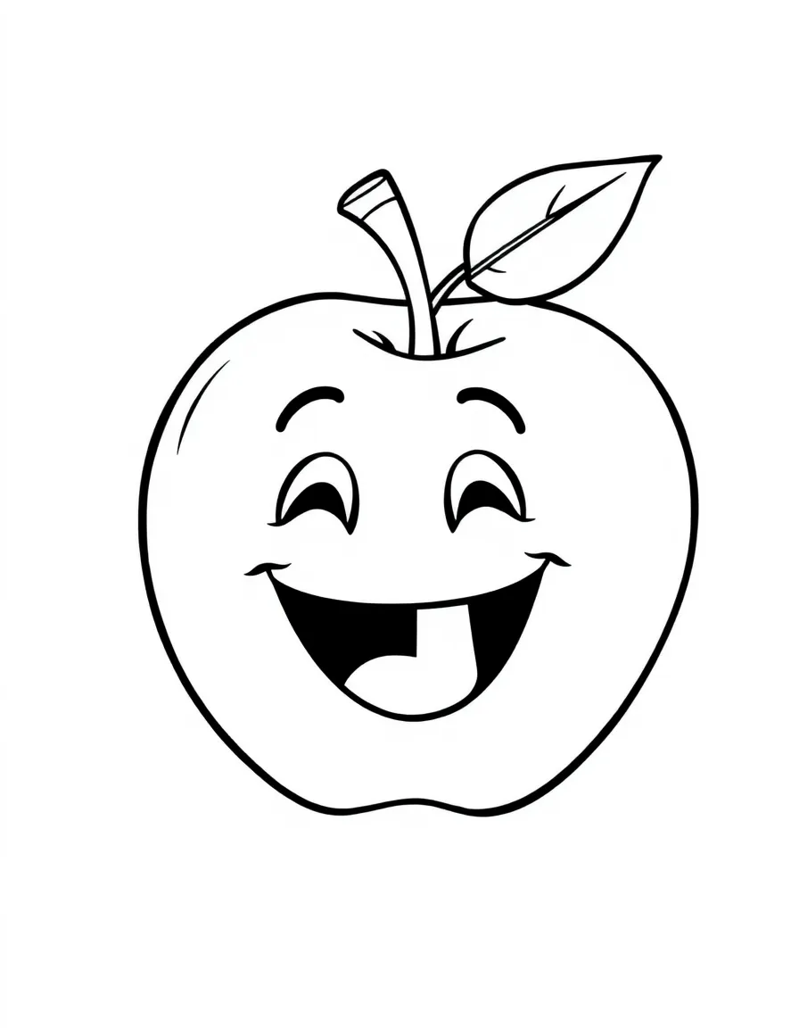 A happy apple with a bite taken out.
