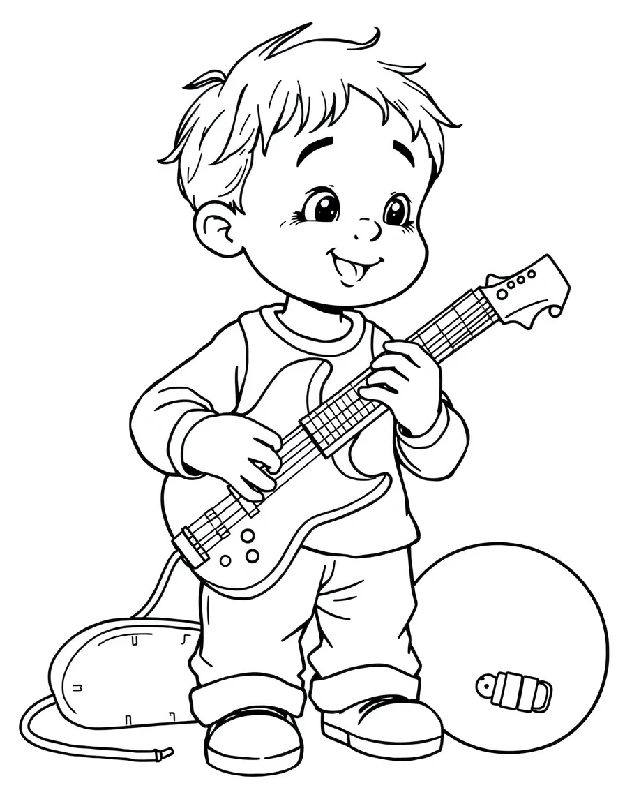 A child playing with instruments.