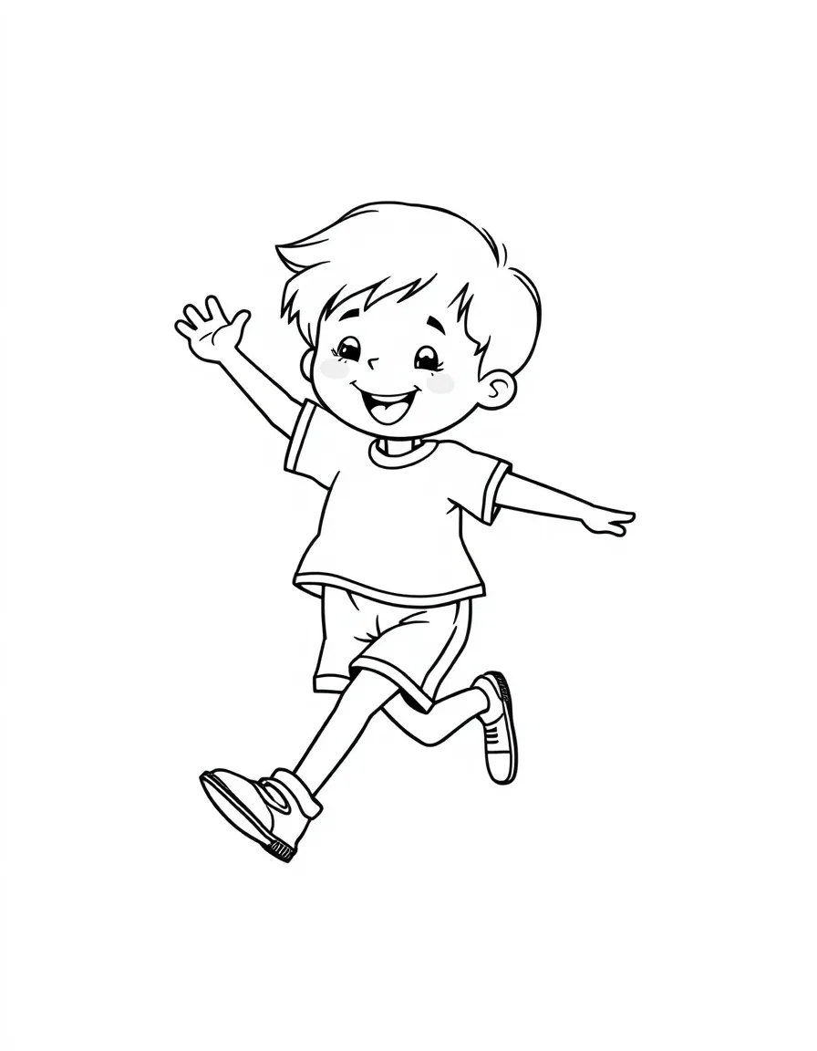 A happy child skipping.