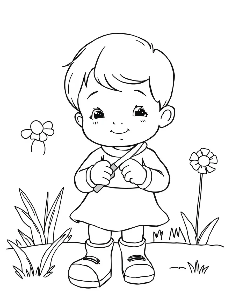 A child cutting.
