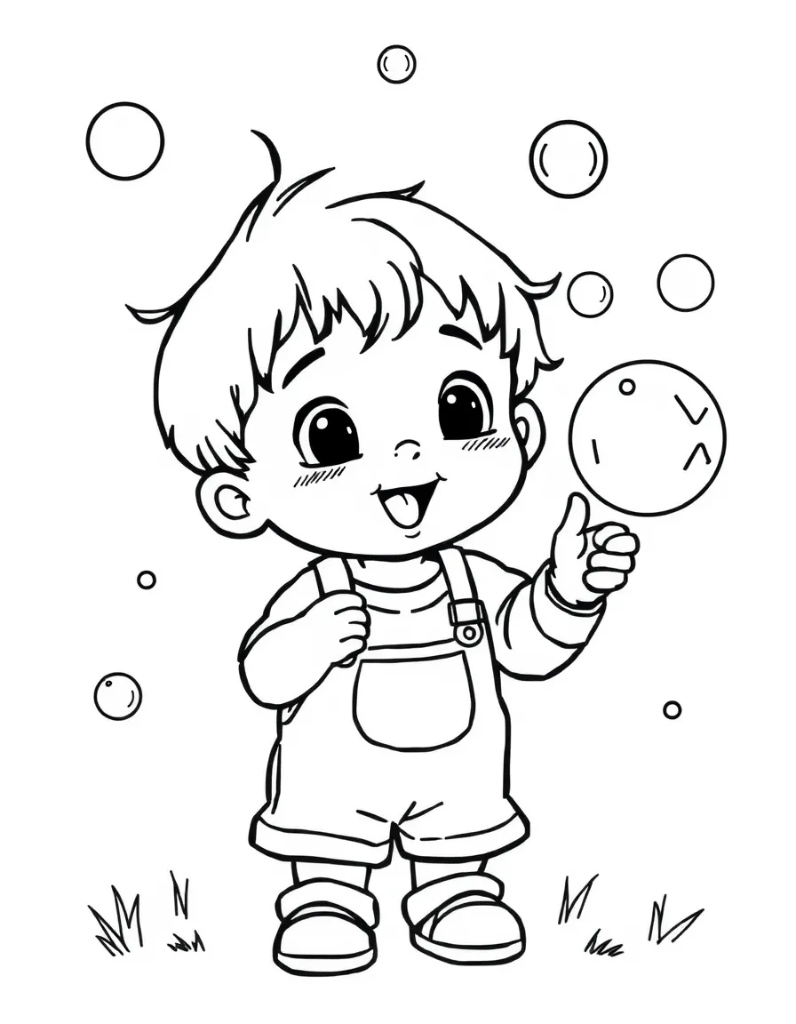 A child playing with bubbles.