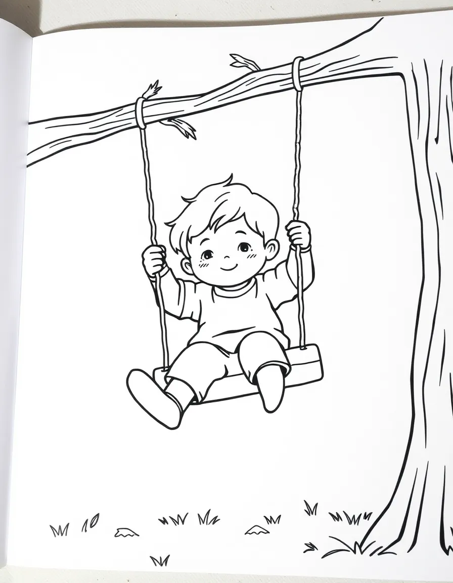 A child swinging.