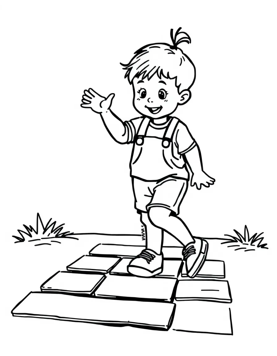A child playing hopscotch.