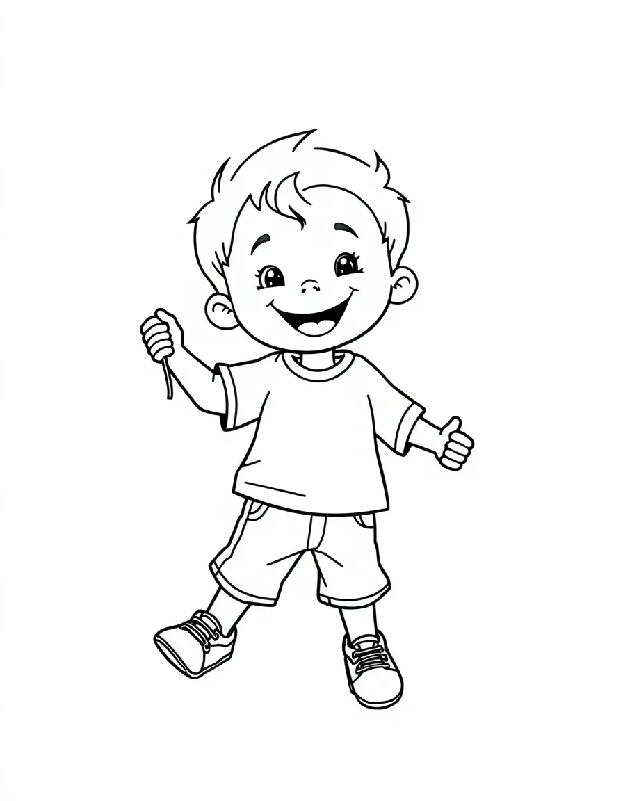 A happy child holding a jump rope.
