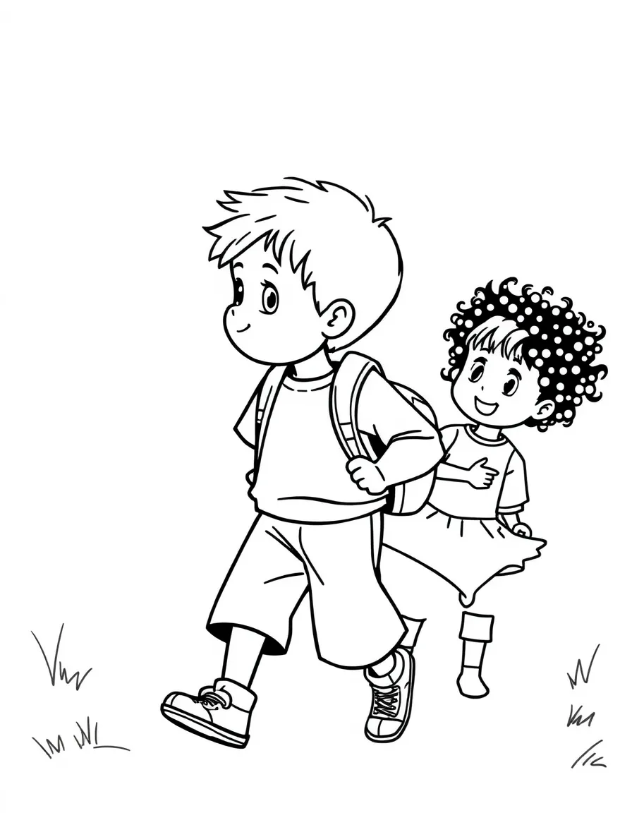 A child playing follow the leader.