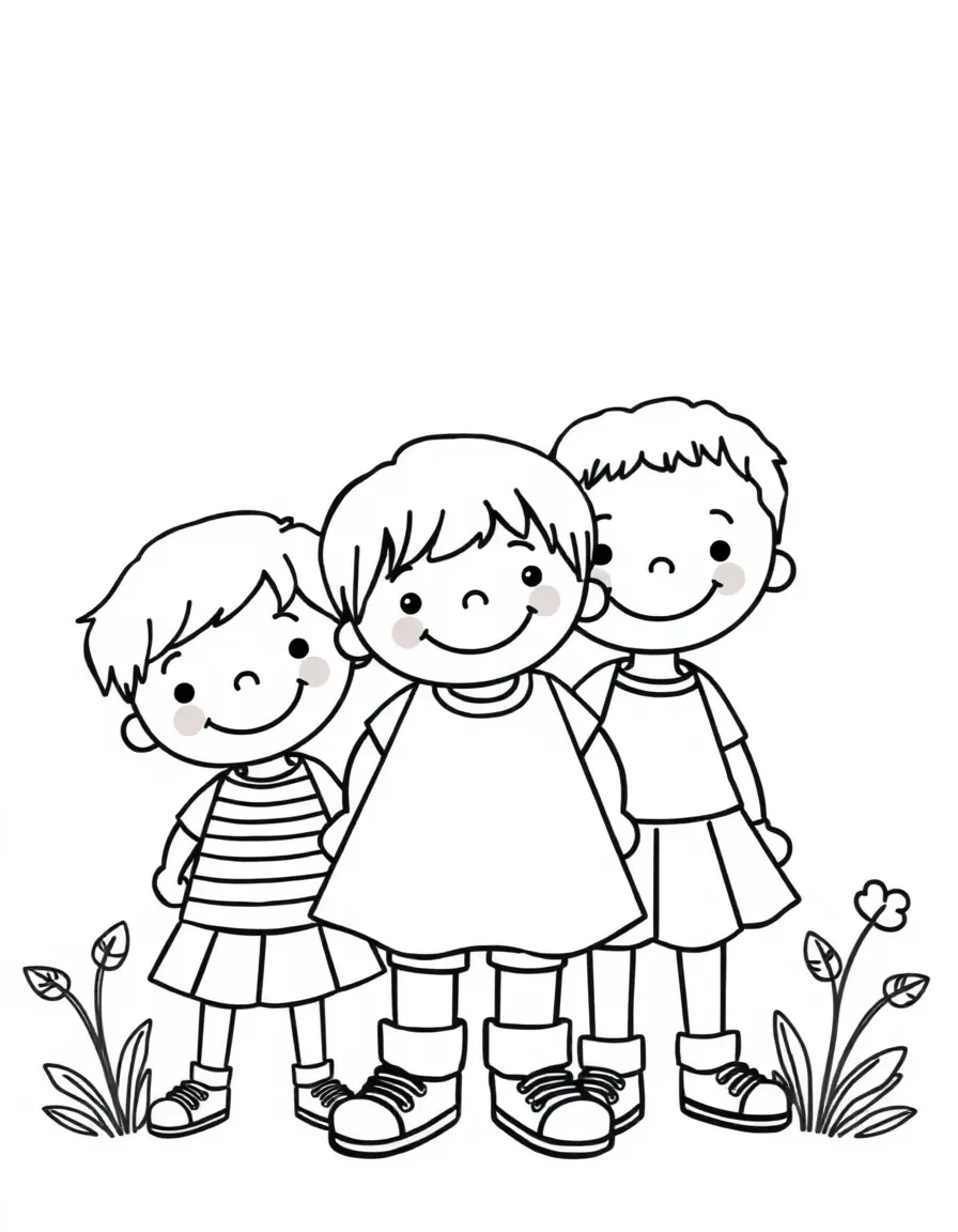 A happy line of children.