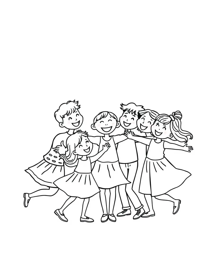 A happy circle of dancing children.