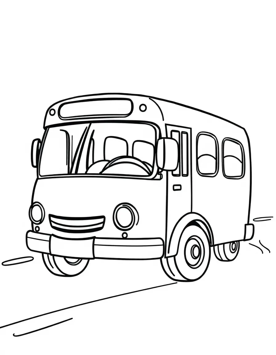 A happy bus with wheels going round and round.