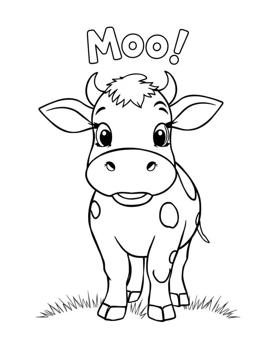 A happy cow saying "Moo."