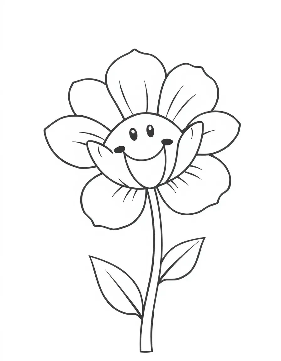 A happy flower with big petals and a stem.