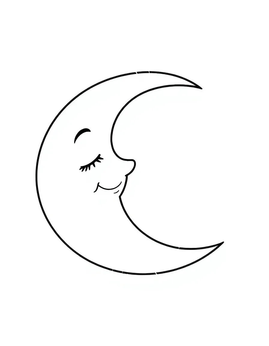 A happy crescent moon with a sleepy face.