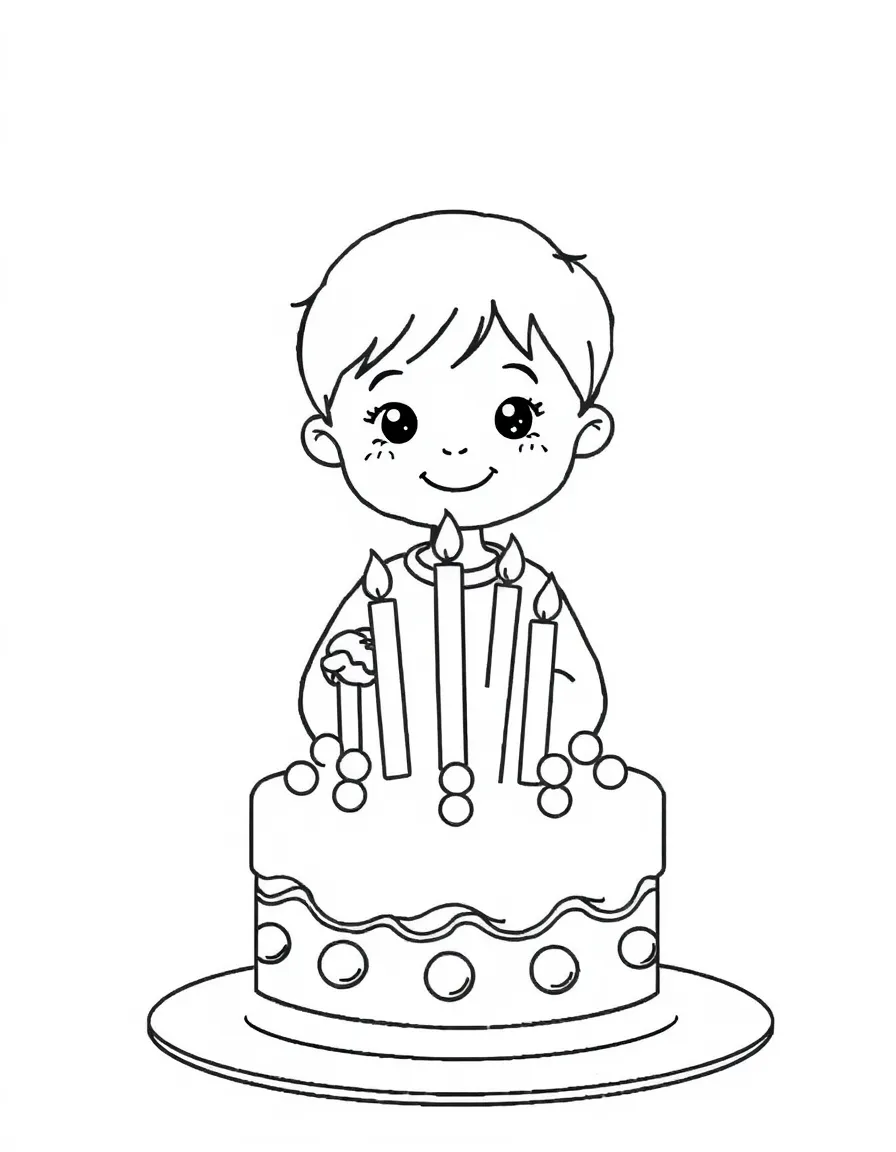 A child drawing a birthday cake.