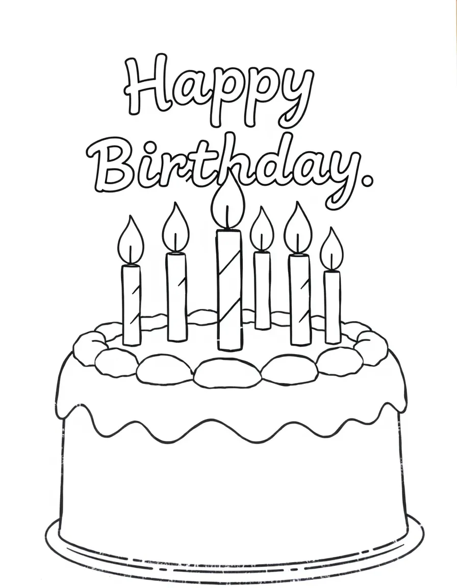 A happy birthday cake with lit candles.