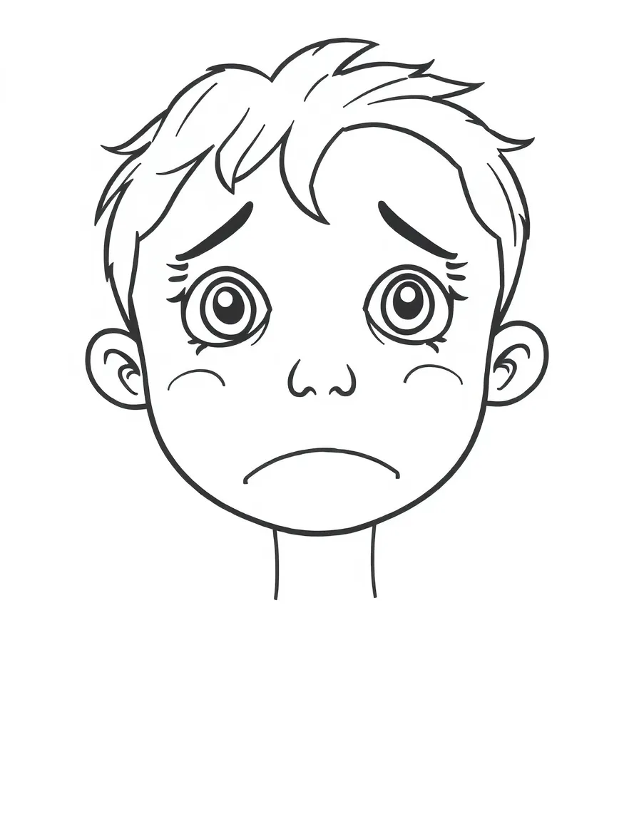 A child drawing a sad face.