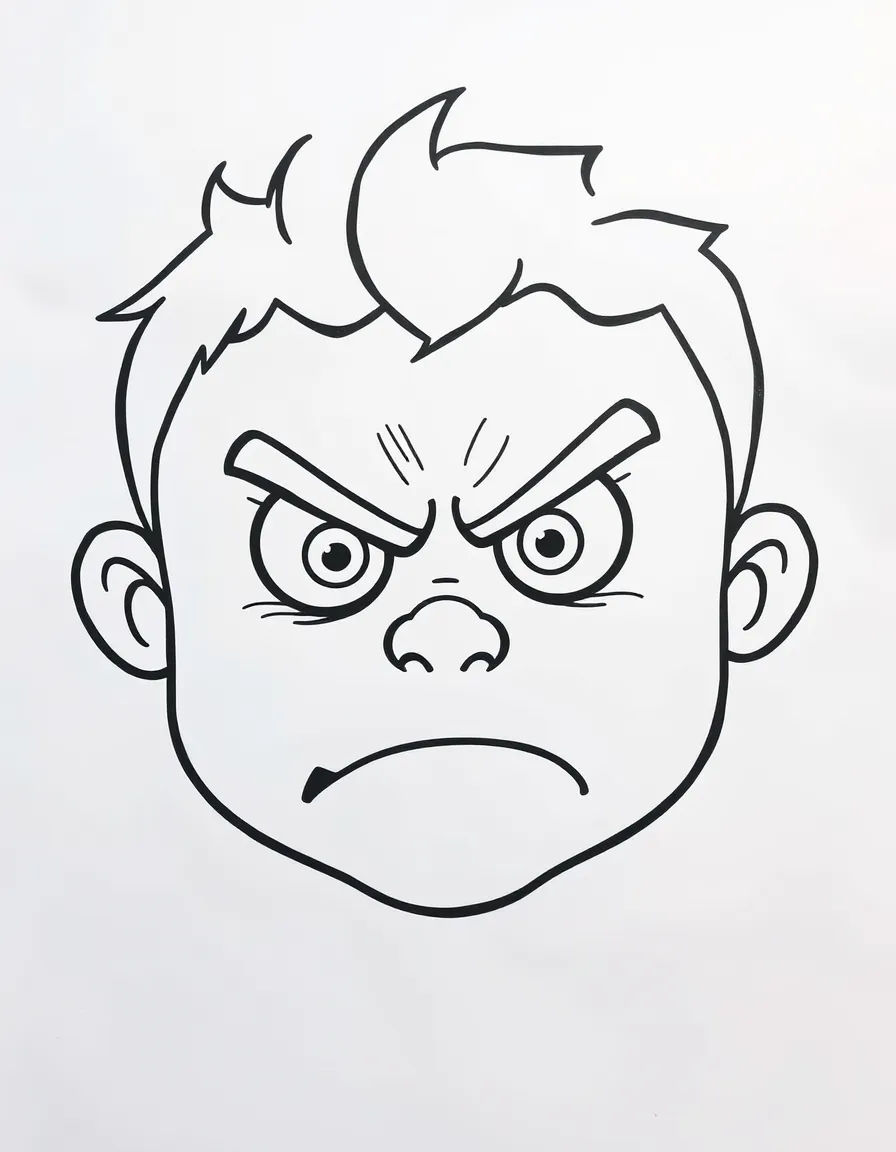 A child drawing an angry face.