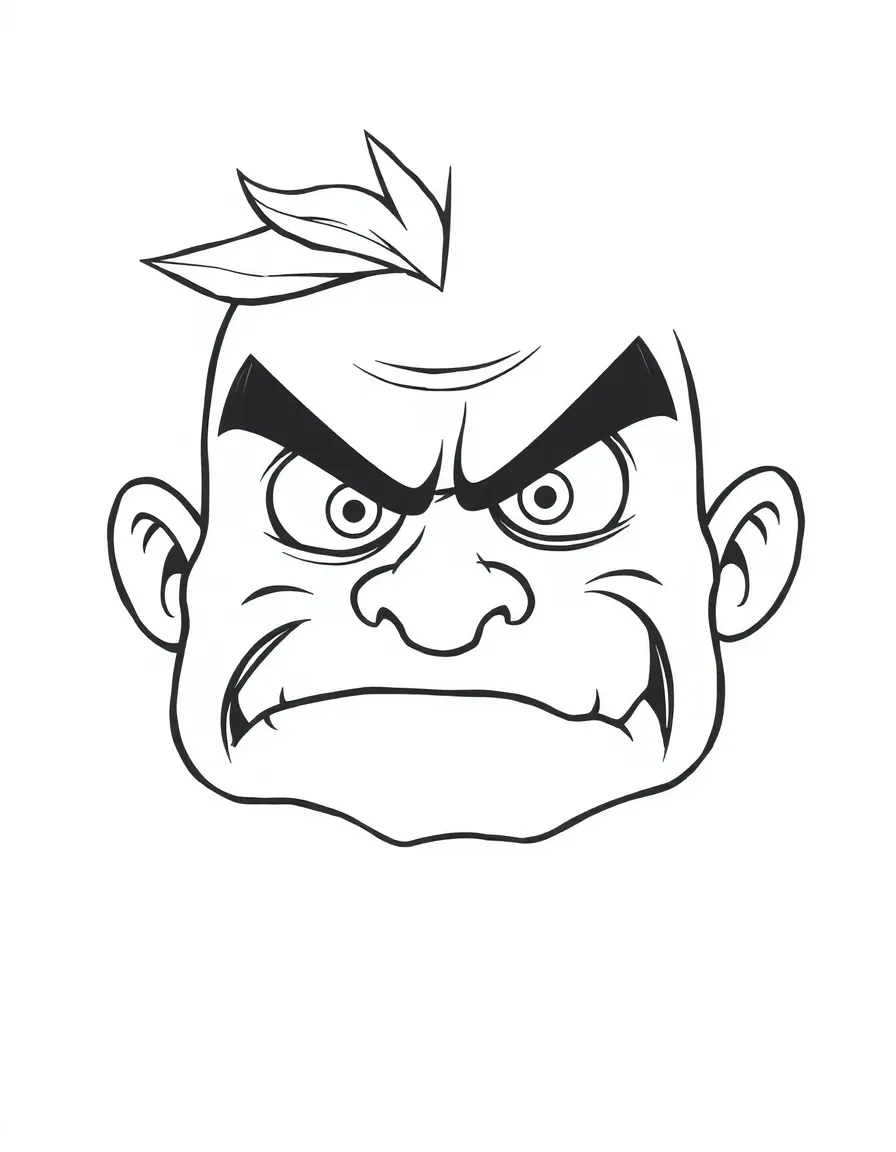 An angry face with a furrowed brow.