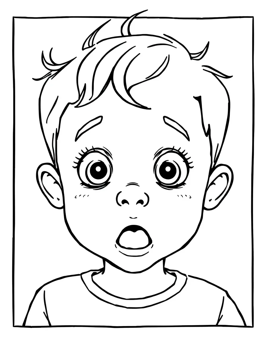 A child drawing a surprised face.