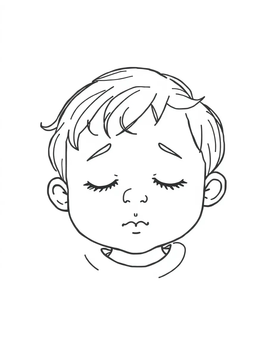 A child drawing a sleepy face.
