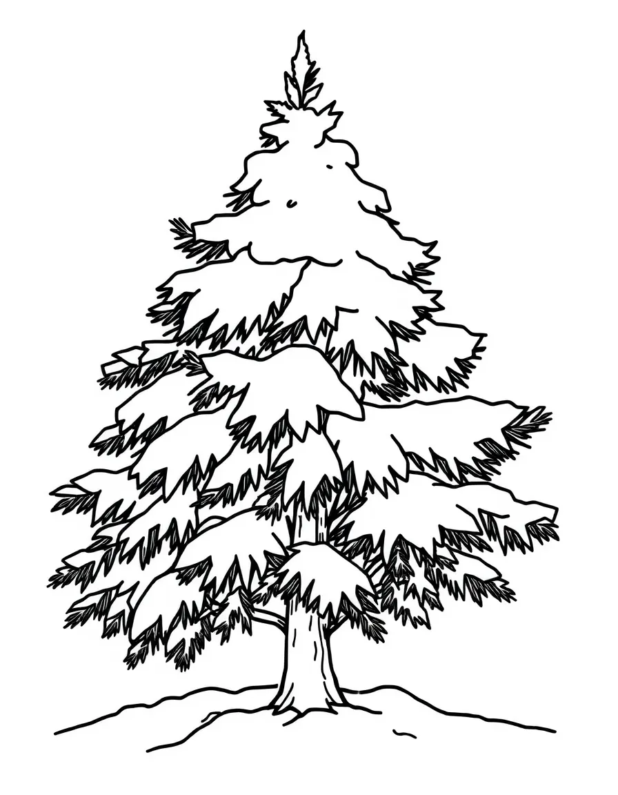 A snow-covered evergreen tree.