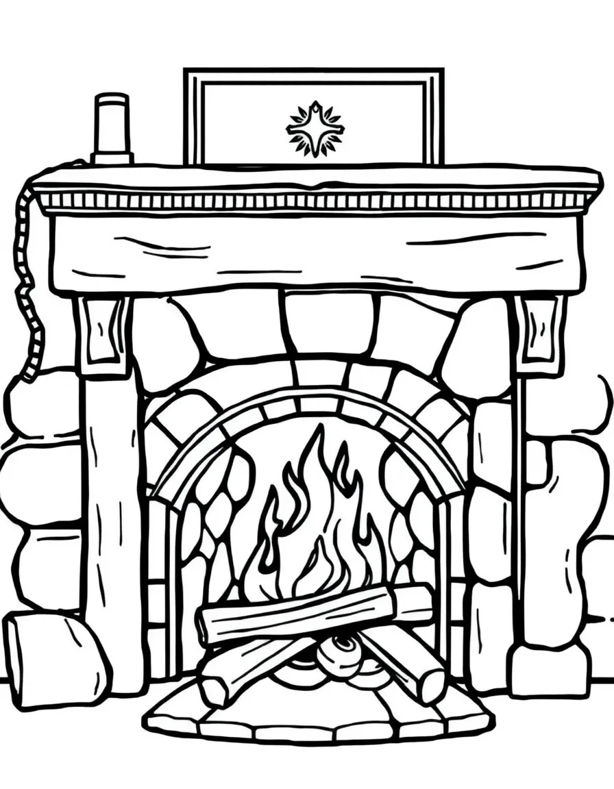 A fireplace with a crackling fire.