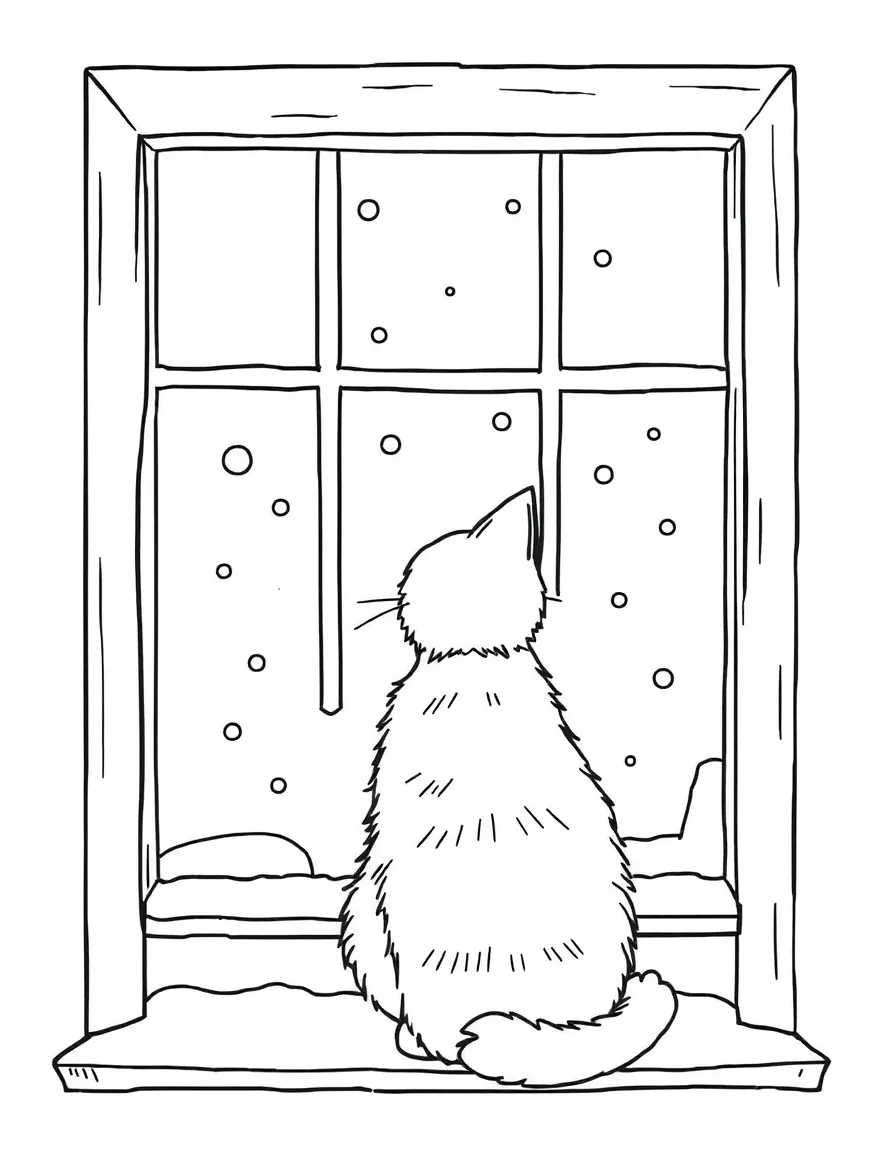A cat looking out a frosty window.