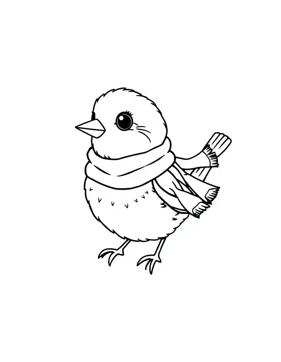 A little bird wearing a tiny scarf.