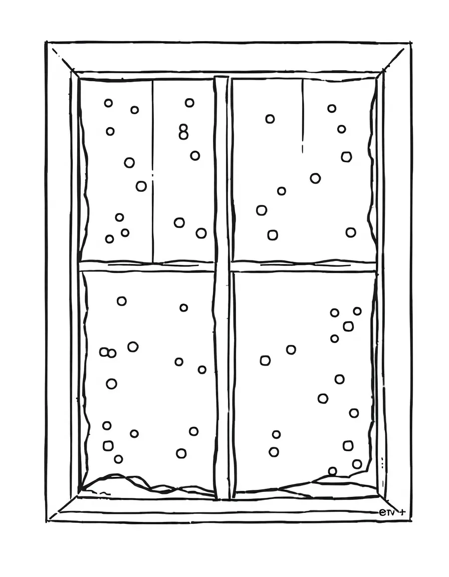 A frosty window pane with ice crystals.