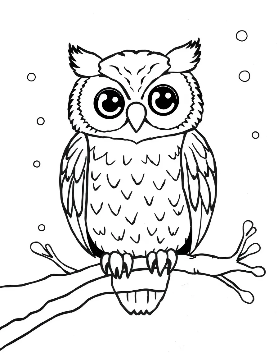A friendly owl sitting on a snowy branch.
