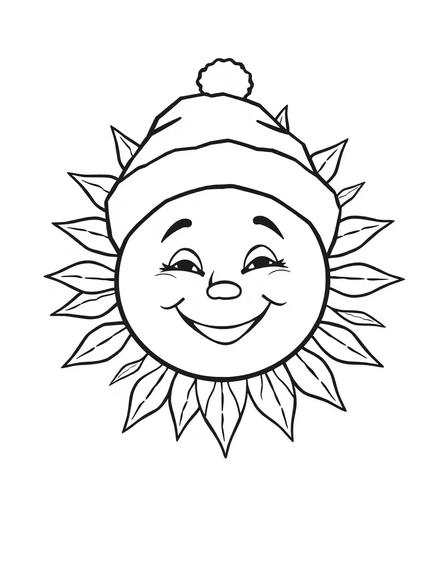 A smiling sun wearing a winter hat.