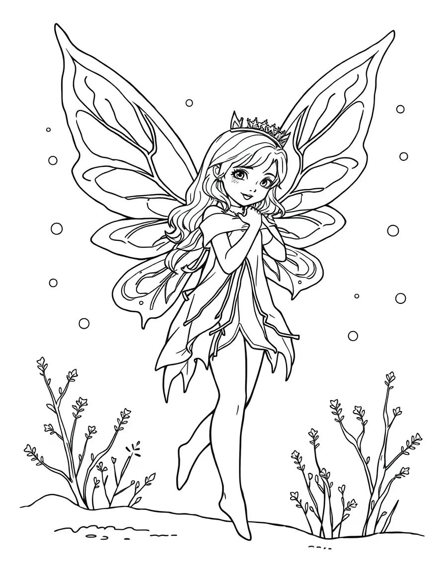 A winter fairy with frosty wings.