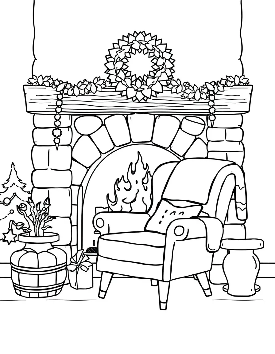 A cozy armchair by the fireplace.