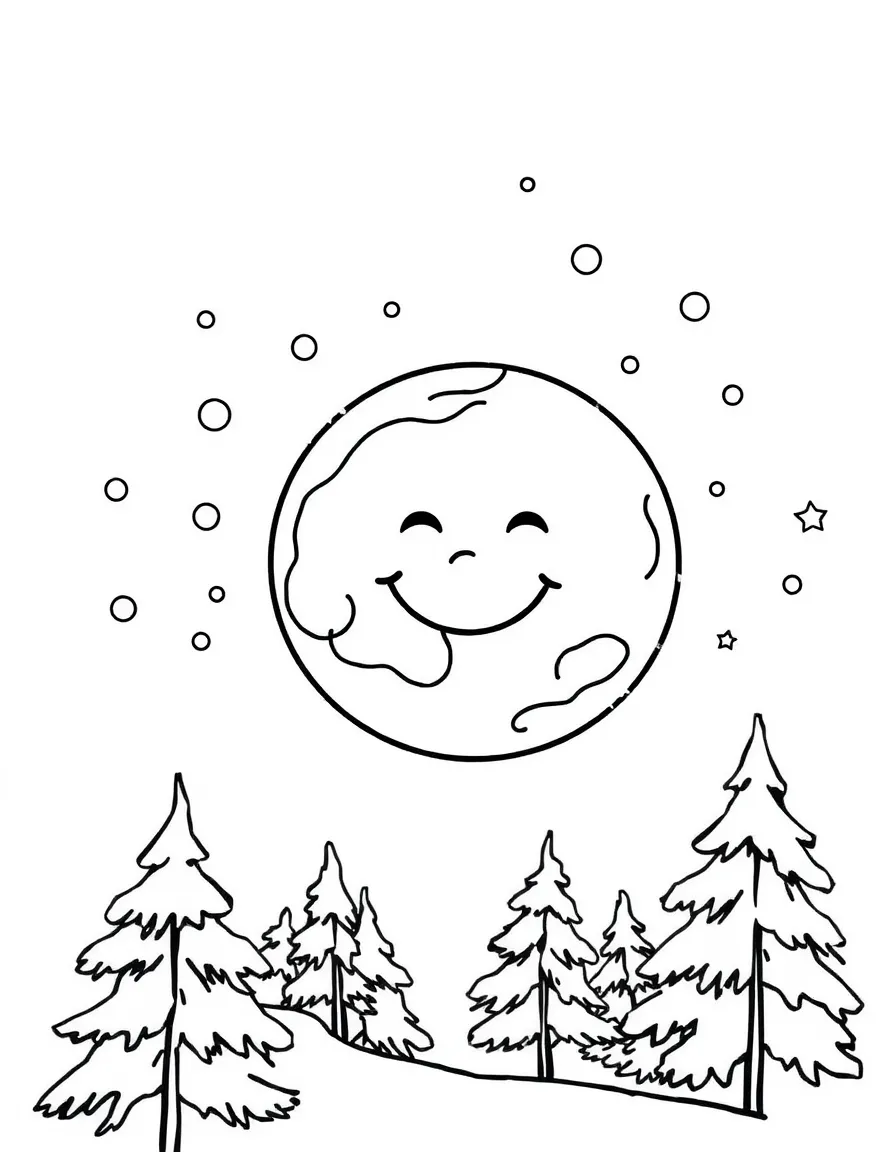 A smiling moon over a snowy night.