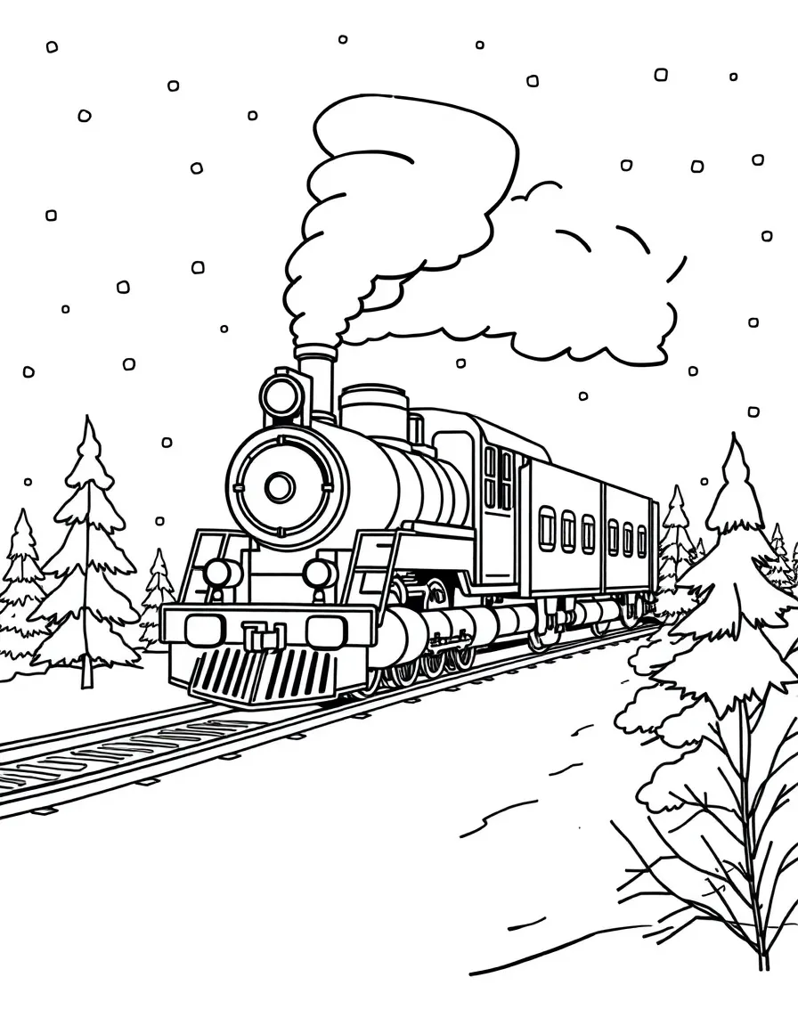 A winter train chugging through the snow.