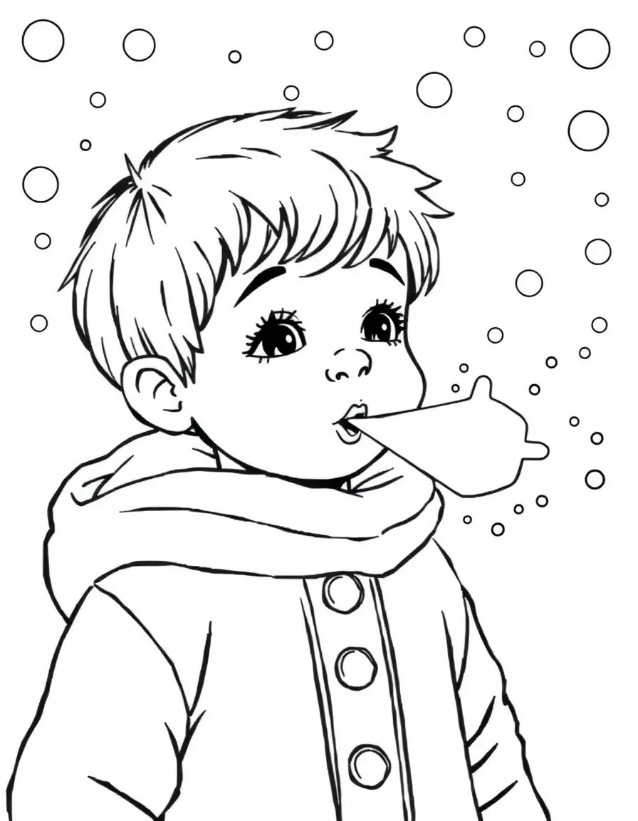 A child blowing warm breath into the cold air.