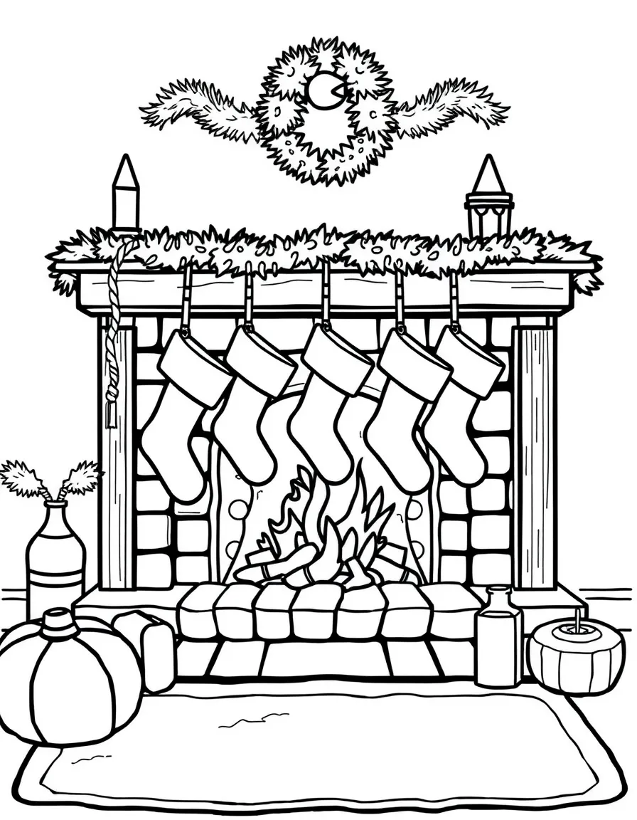 A cozy fireplace with stockings hanging.
