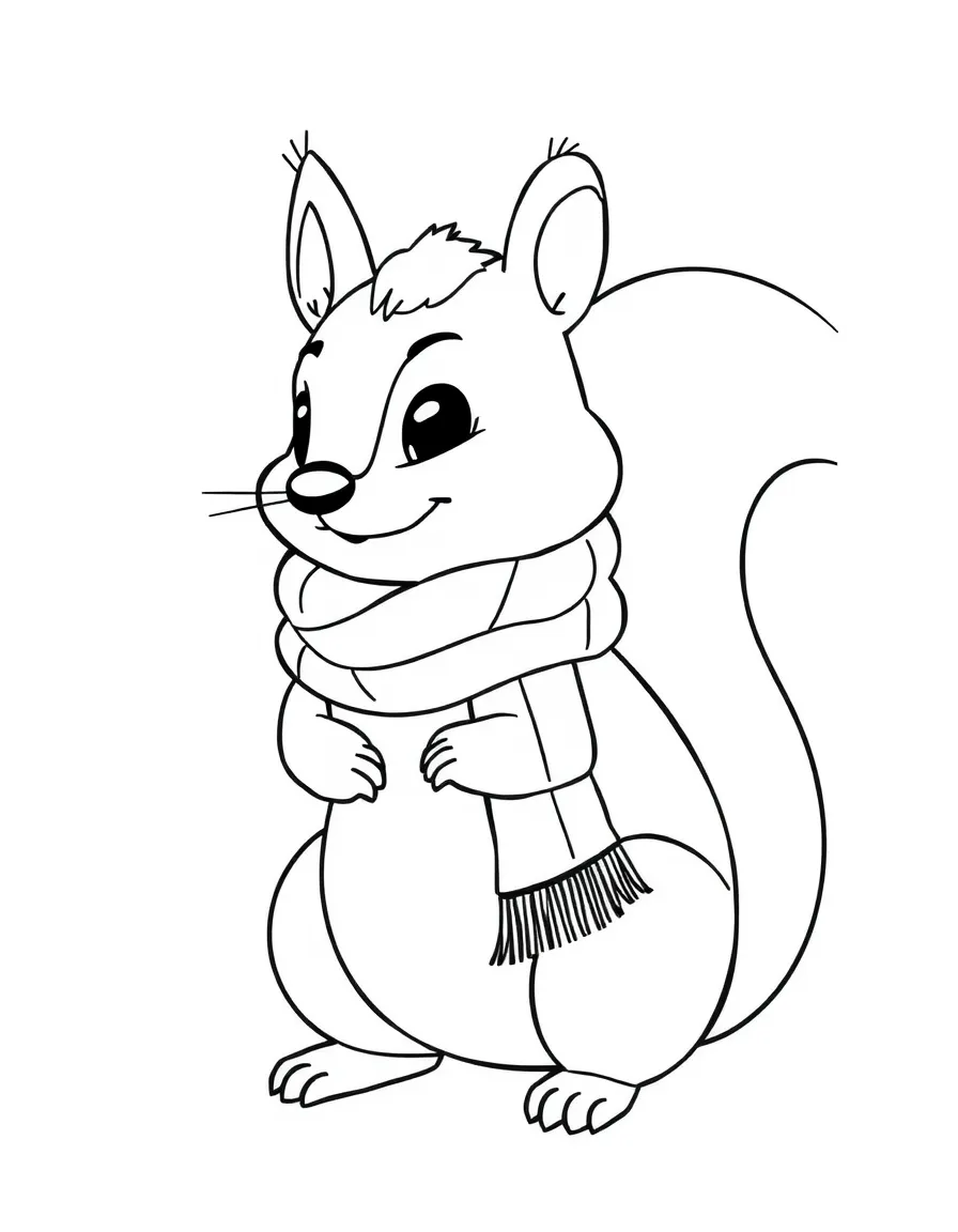 A friendly squirrel wearing a winter scarf.