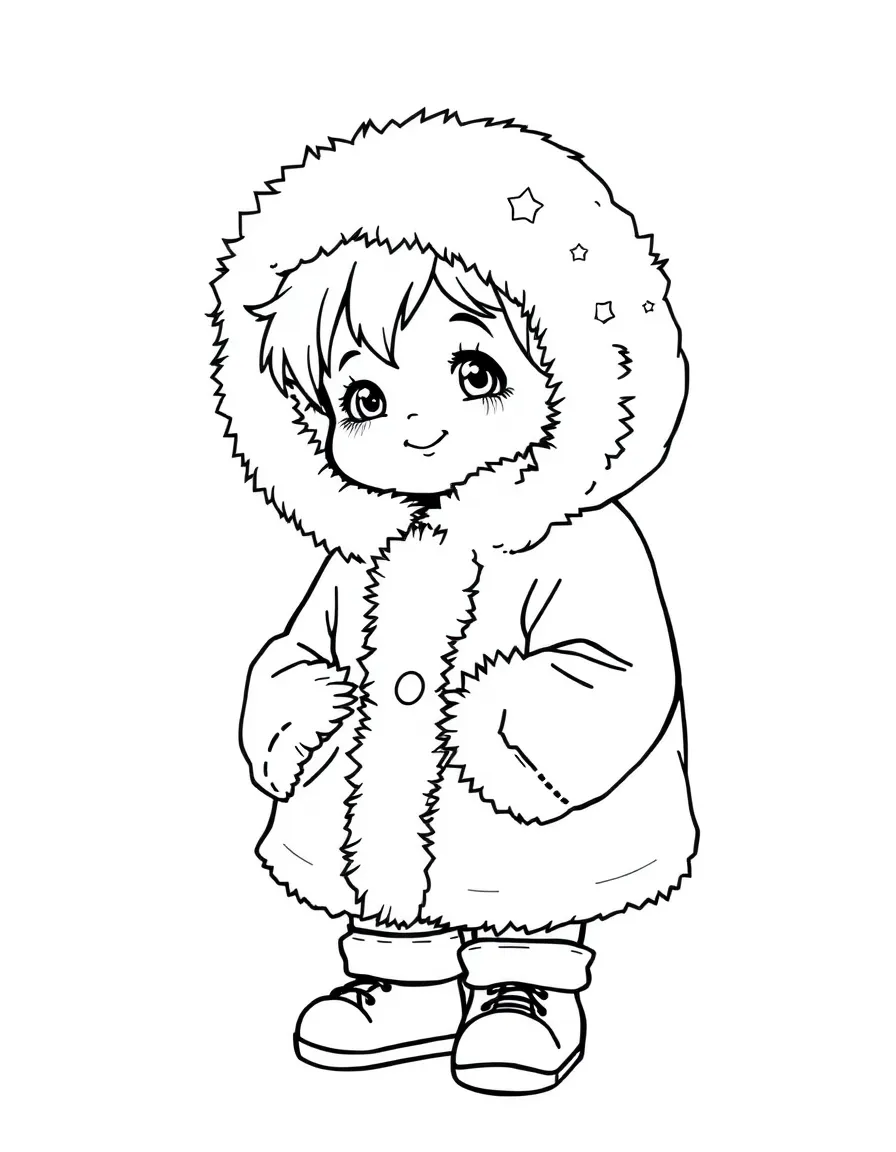 A child bundled up in a big, fluffy coat.