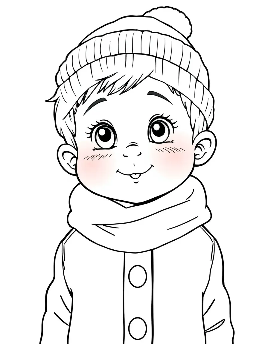 A child with rosy cheeks from the cold.