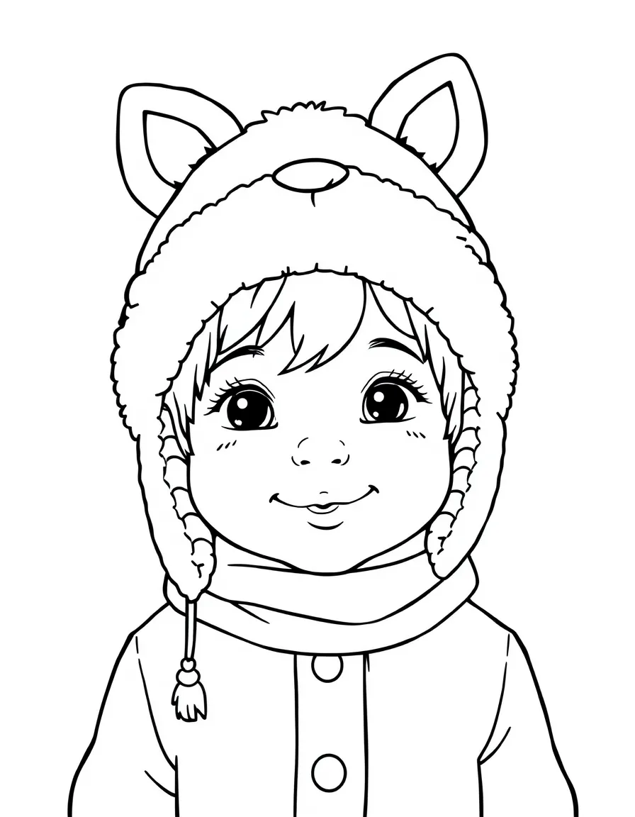 A child wearing a silly winter hat with animal ears.