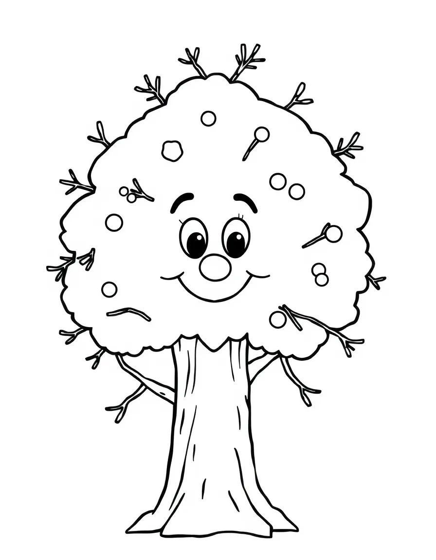 A smiling winter tree with a face.