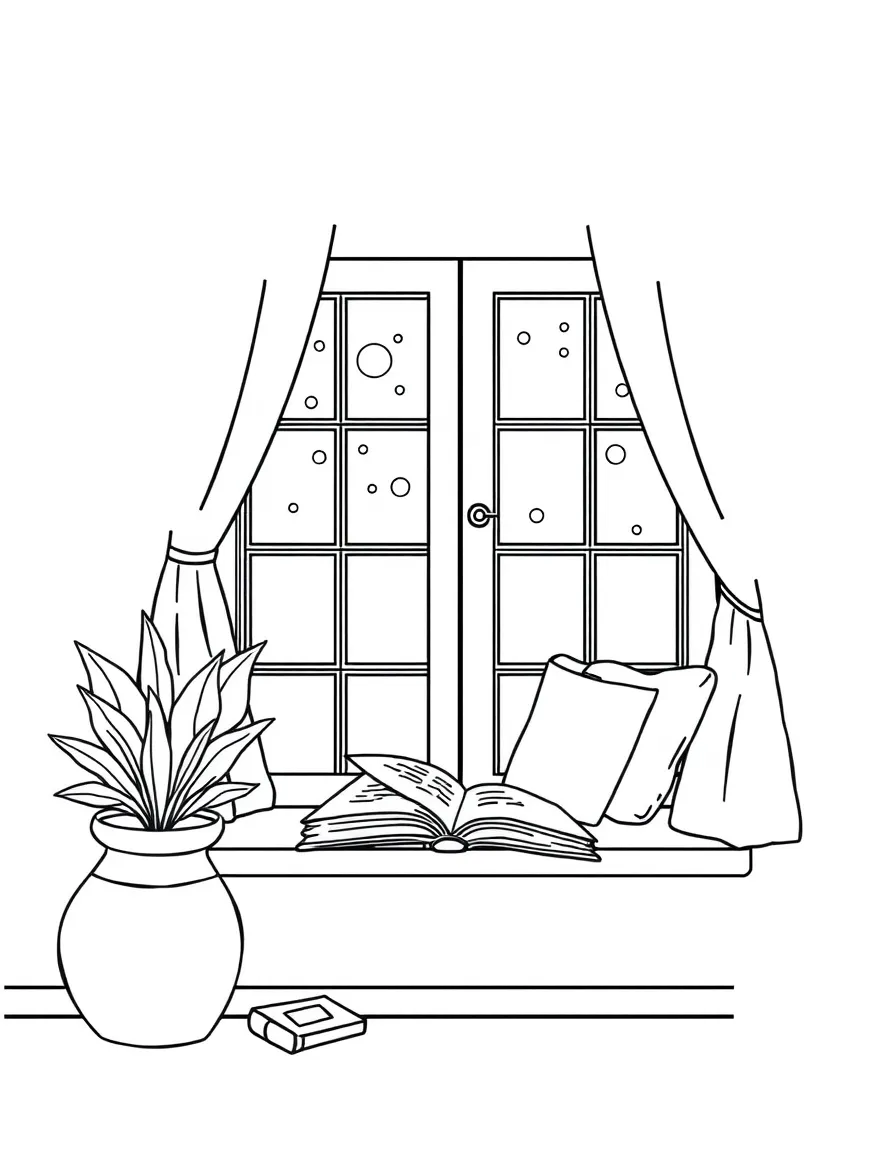 A cozy reading nook by a window.