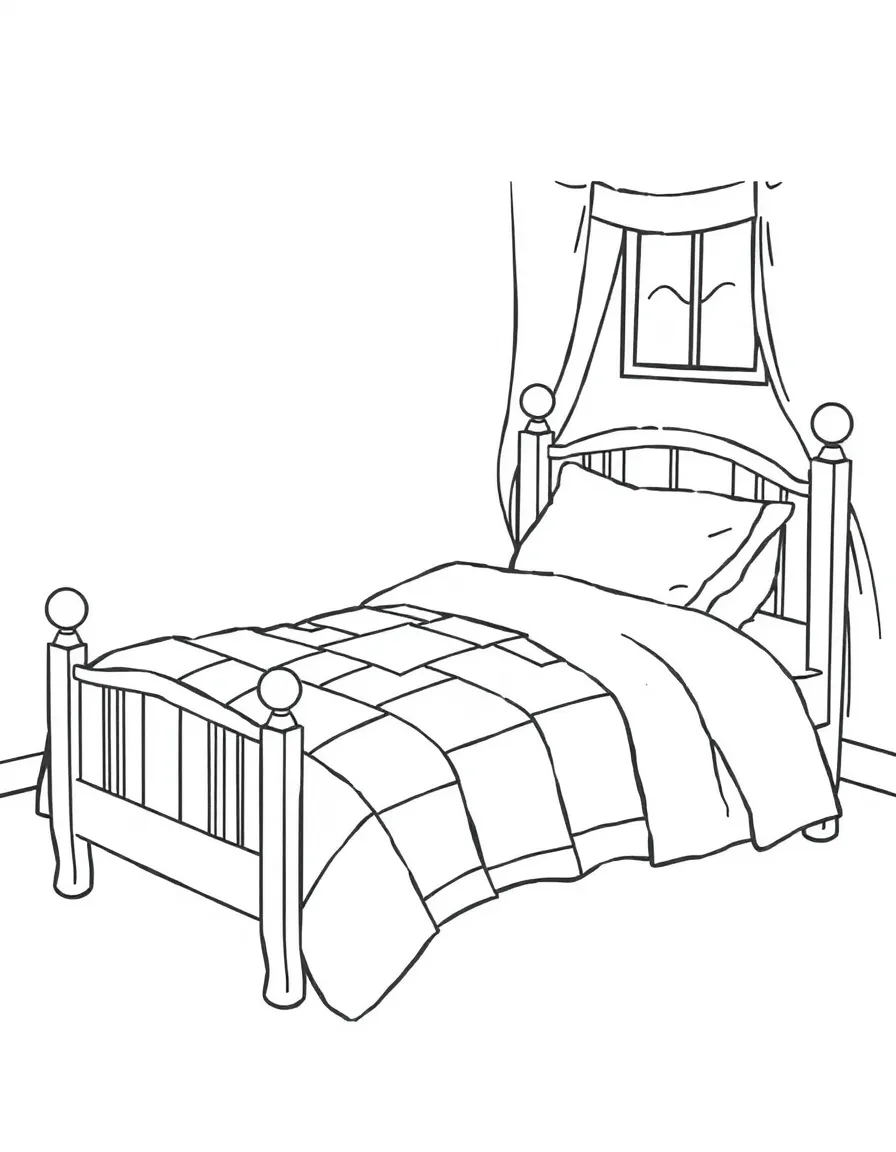 A cozy bed with a patchwork quilt.