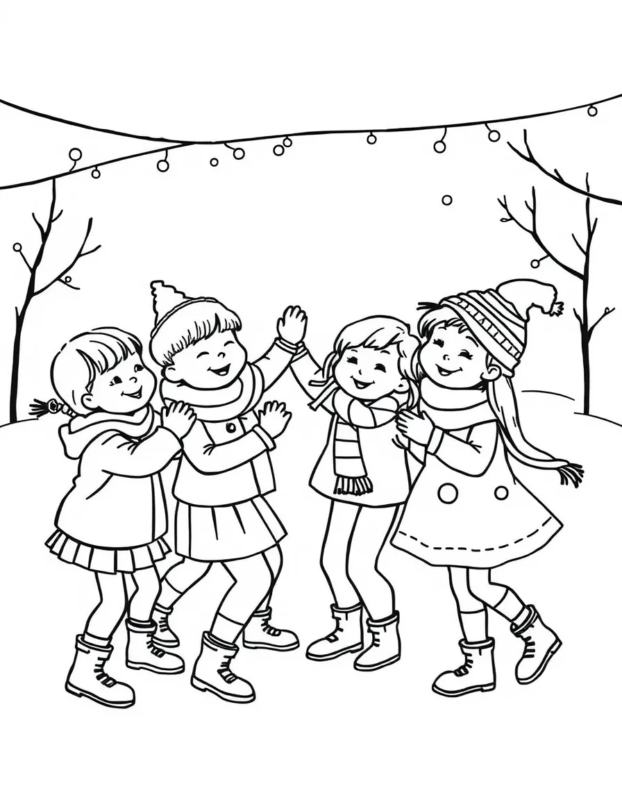 A group of children having a winter dance party.