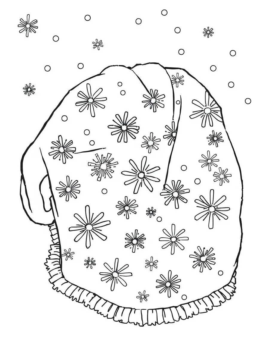 A cozy blanket with a pattern of snowflakes.