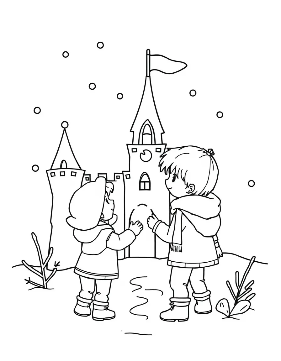 A child making a snow castle.