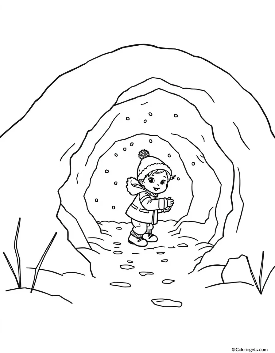 A child making a snow tunnel.