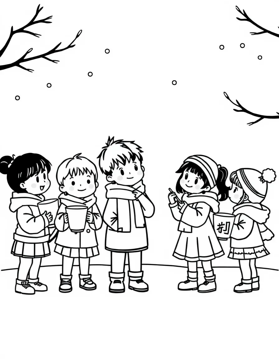 A group of children making snow lanterns.