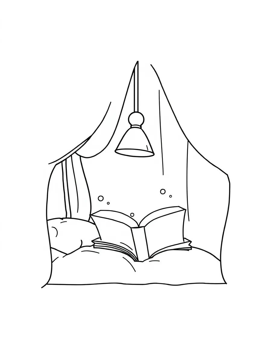A cozy reading nook with a lamp.