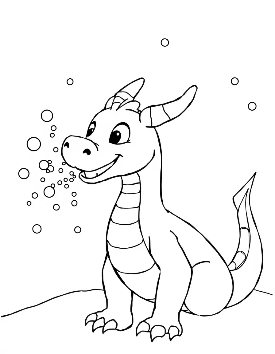 A friendly winter dragon breathing out snowflakes.